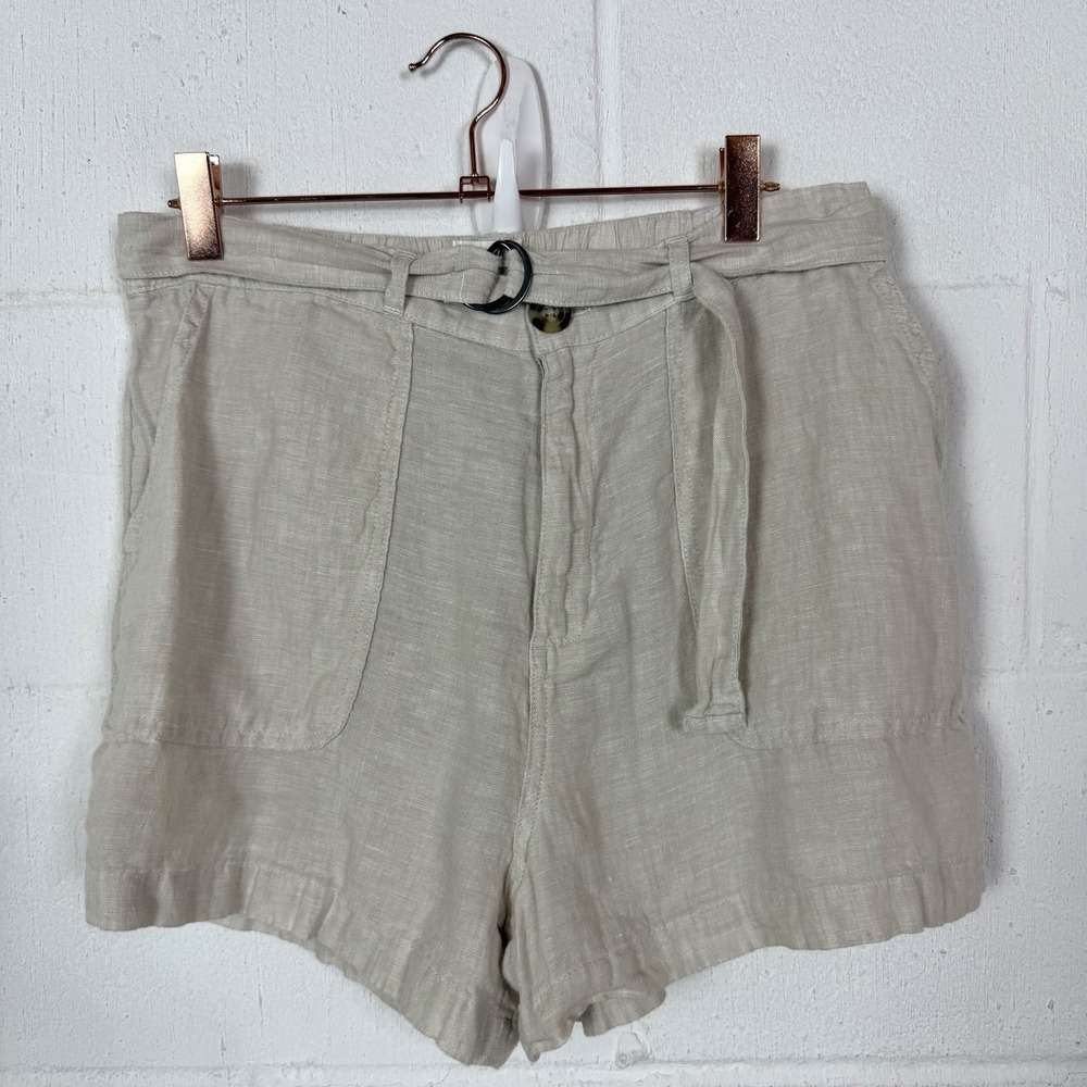C & C Women's 100% Linen Shorts Tan Belted Neutral Coastal Capsule Old Money‎ XS